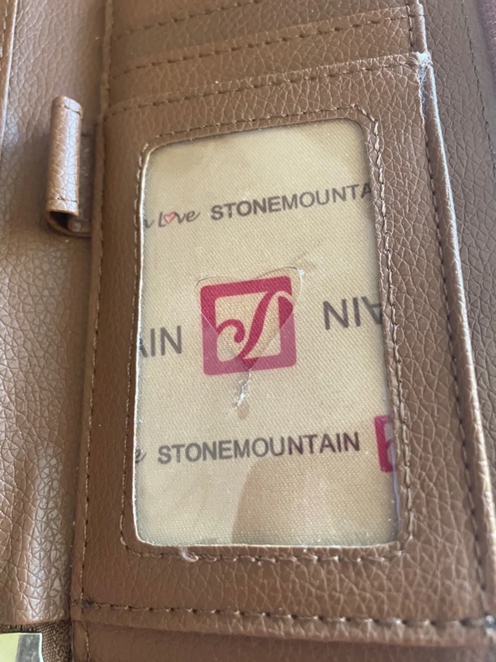 Stone Mountain Black Leather ID Wallet with brass Logo Window
